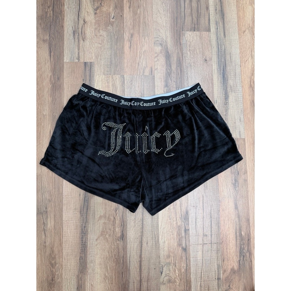 Juicy Couture Velour Sleep Shorts Women's XL Black Rhinestone Logo